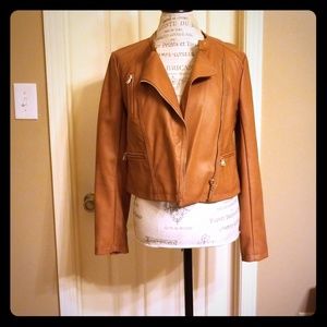 Ann Taylor faux leather camel moto jacket